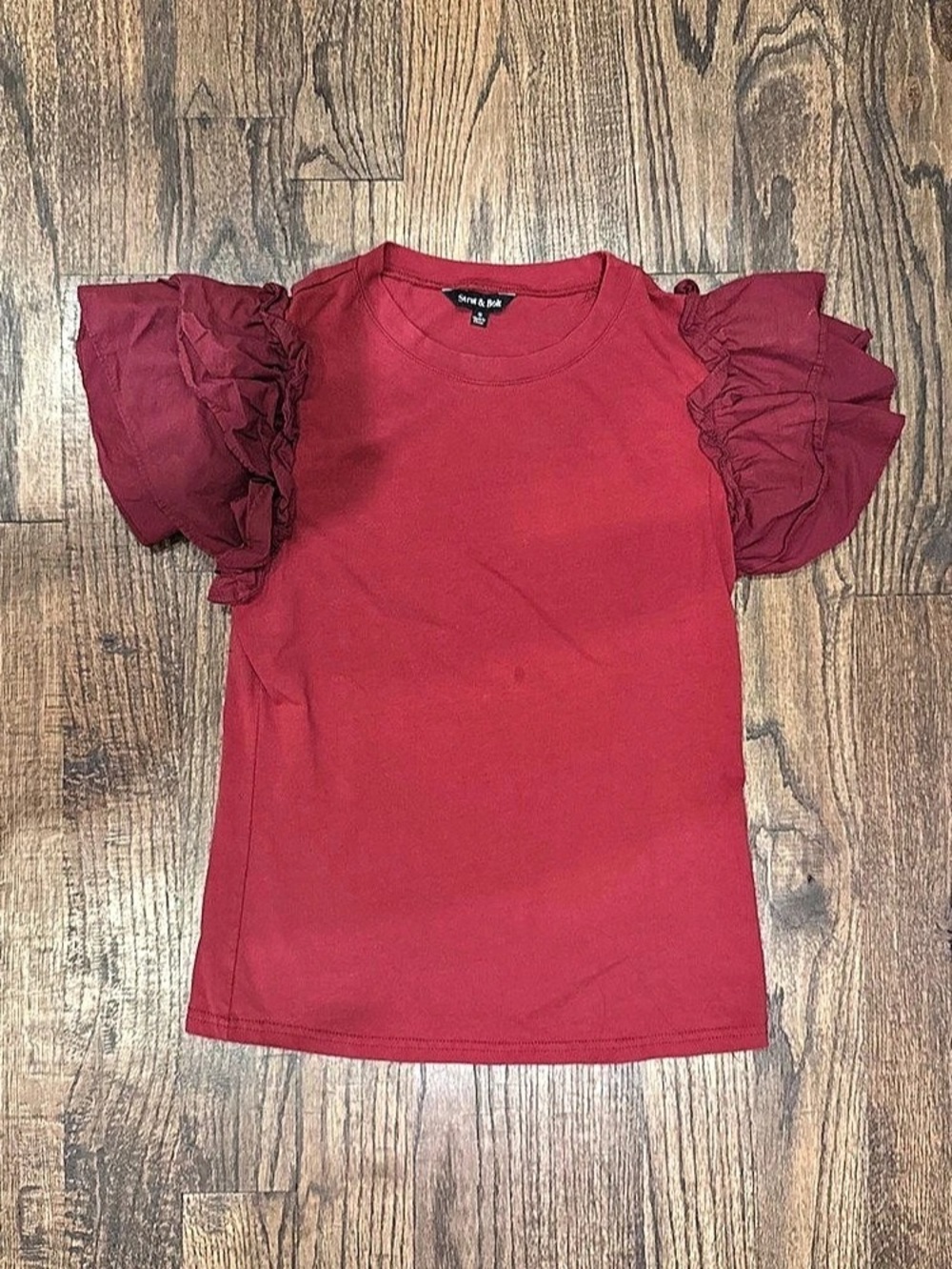 Strut & Bolt Ruffle Sleeve TopSmall Red Tee